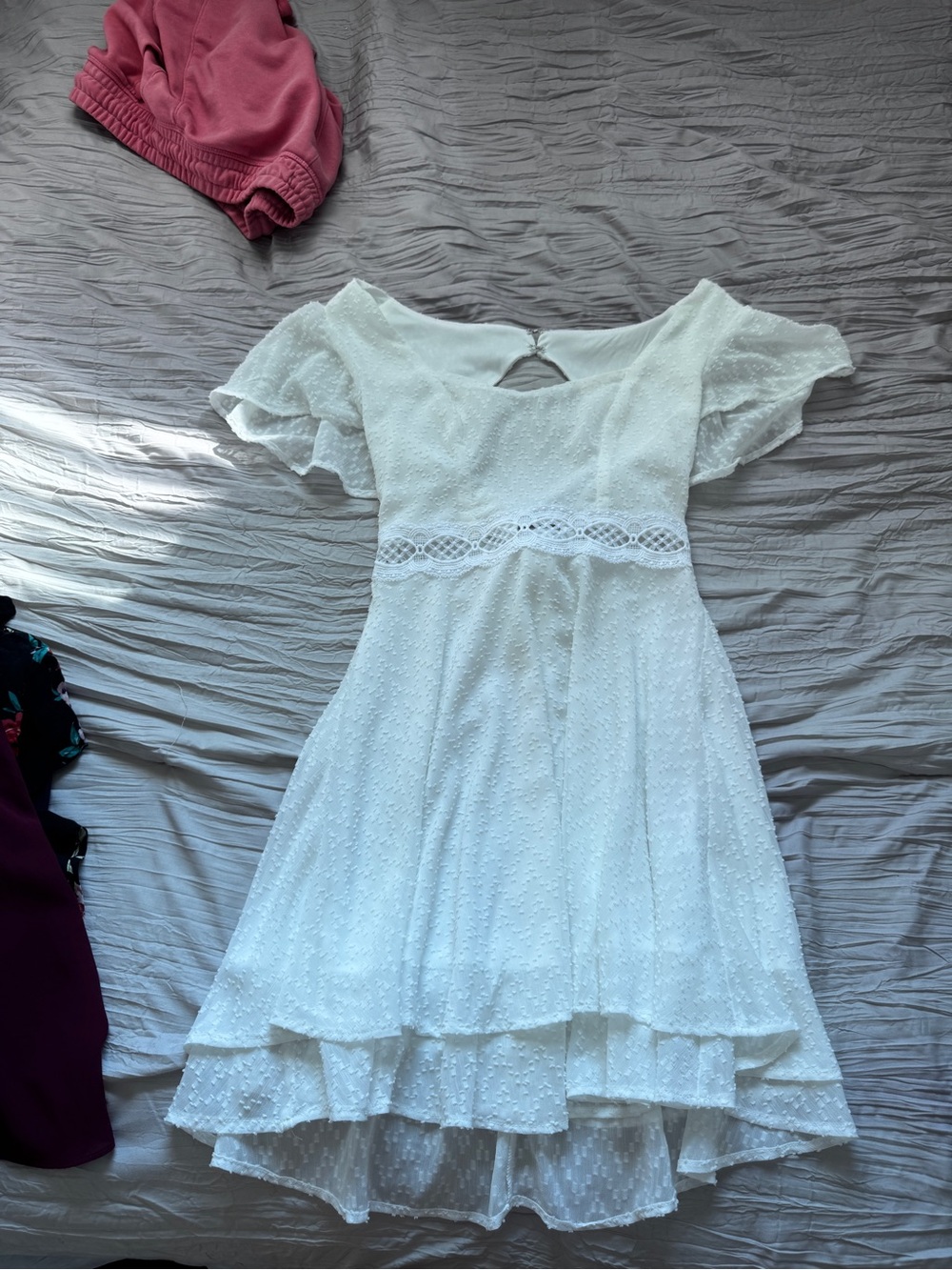 City Triangles White Ruffled Swiss Dot Formal Dress